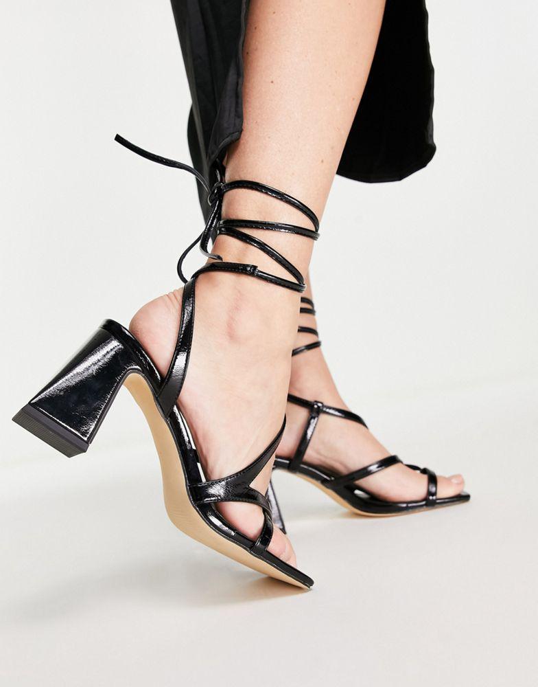 Topshop Wide Fit Nadia block heel ankle tie sandal in black商品第3张图片规格展示
