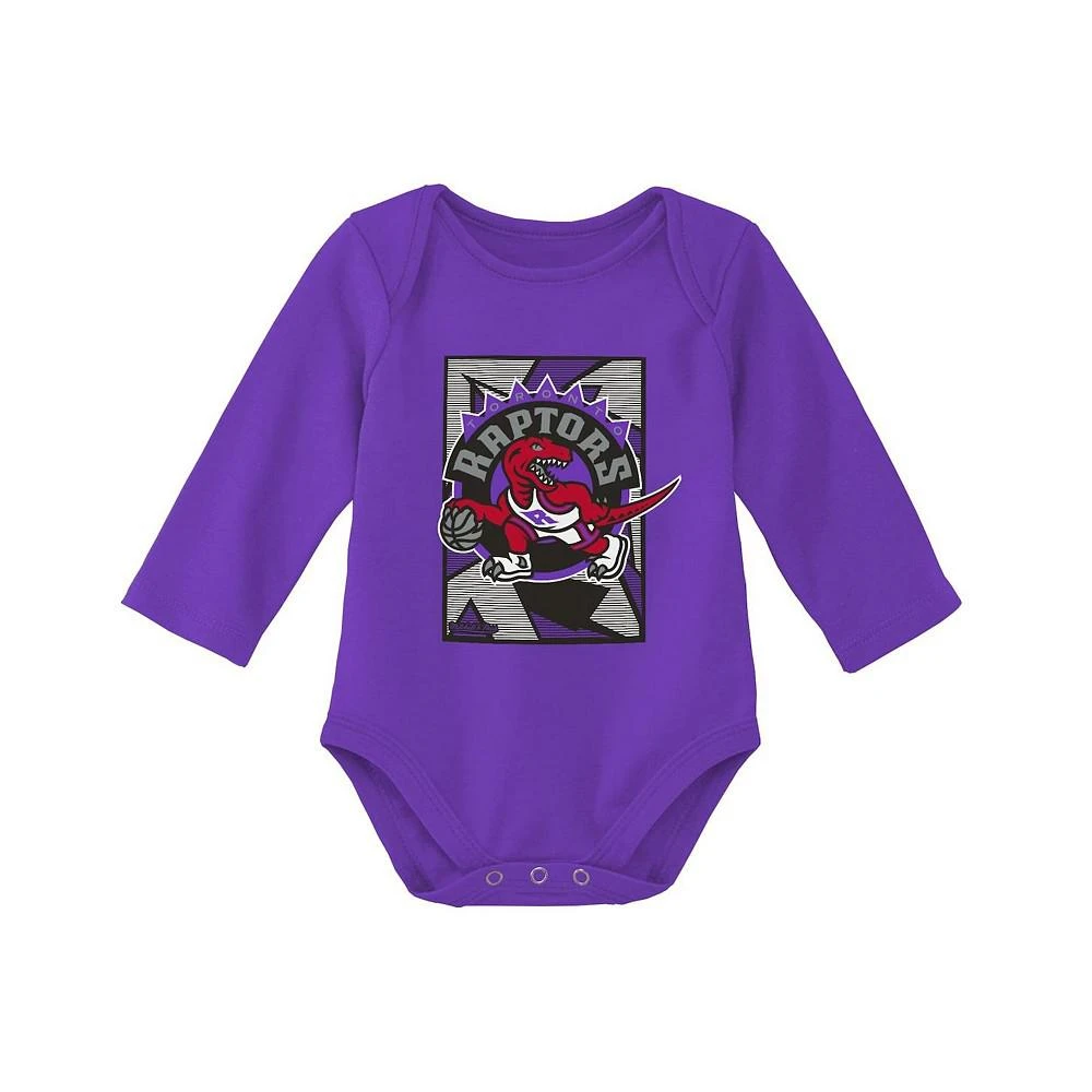 商品Mitchell & Ness|Infant Boys and Girls Black, Purple Toronto Raptors Hardwood Classics Bodysuits and Cuffed Knit Hat Set,价格¥299,第4张图片详细描述