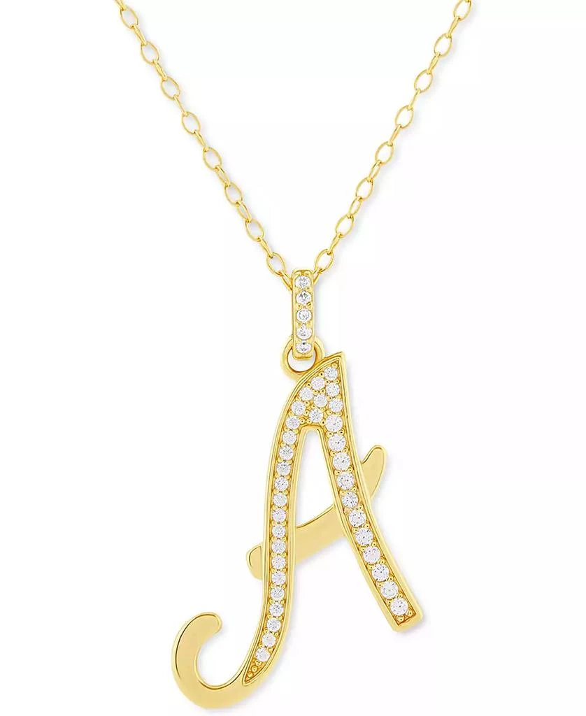 商品Holiday Lane|Cubic Zirconia Initial Pendant Necklace in 18k Gold-Plated Sterling Silver, Created for Macy's (Also available in Sterling Silver),价格¥377,第3张图片详细描述