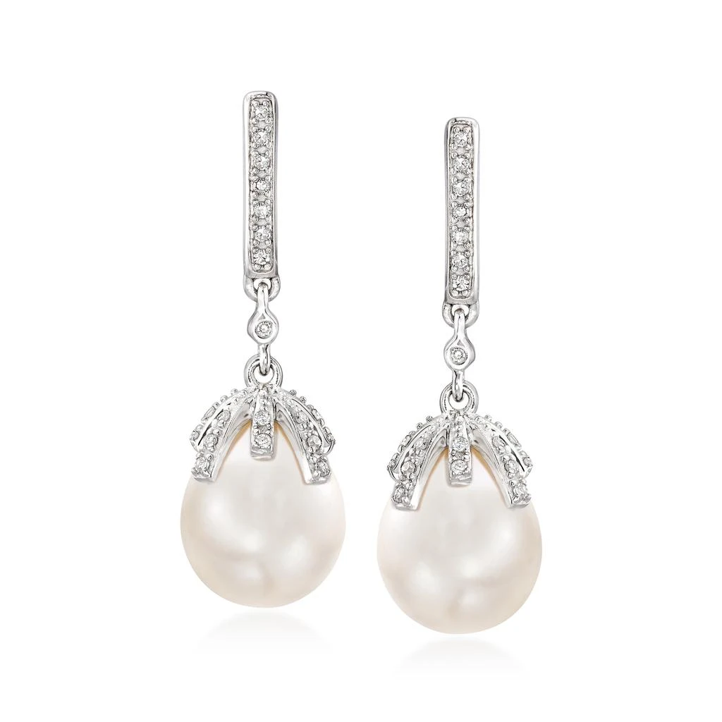 商品Ross-Simons|9-9.5mm Cultured Pearl and . Diamond Drop Earrings in Sterling Silver,价格¥1569,第1张图片