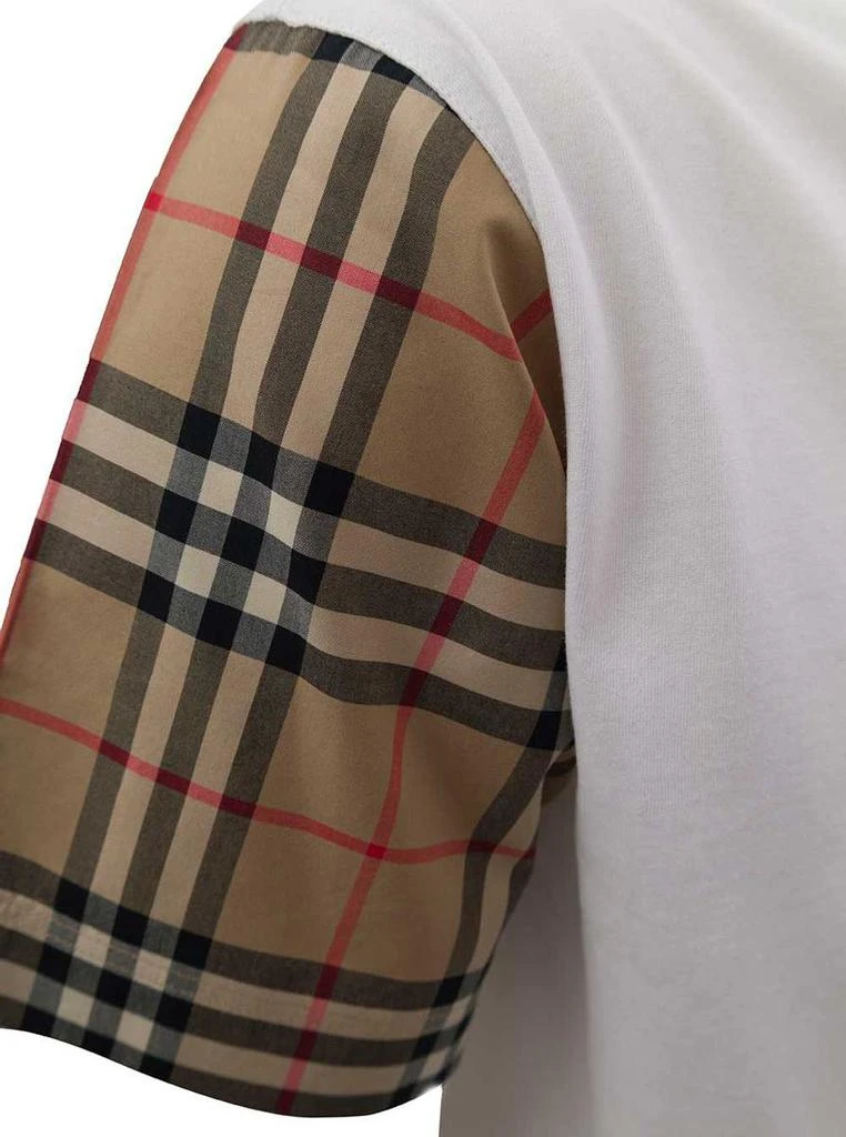 商品Burberry|White Cotton T-Shirt with Vintage Check Sleeves,价格¥2517,第3张图片详细描述