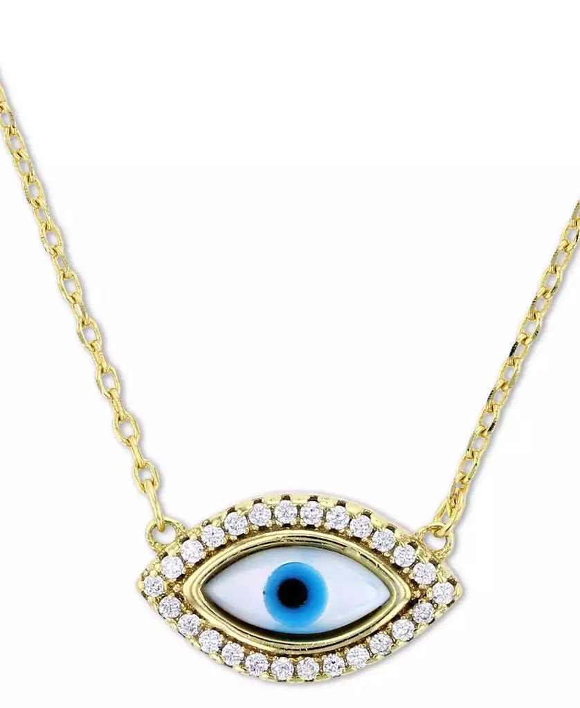 商品Macy's|Cubic Zirconia & Enamel Evil Eye 16"  Pendant Necklace in 14k Gold-Plated Sterling Silver,价格¥172,第1张图片