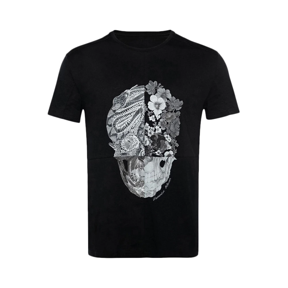 商品Alexander McQueen|Alexander McQueen 亚历山大·麦昆 男士骷髅图案黑色有机棉T恤 550462-QMZ59-0900,价格¥2128,第1张图片