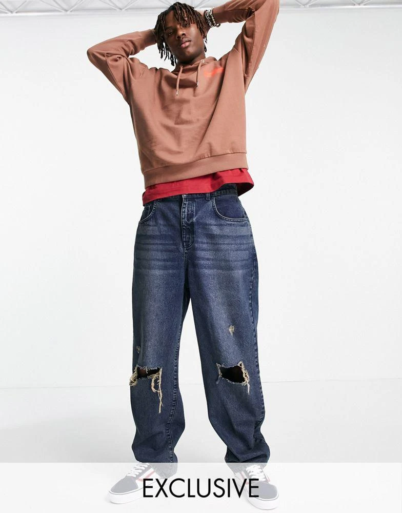 商品Reclaimed Vintage|Reclaimed Vintage inspired 90's dad jean with rips in blue,价格¥152,第1张图片