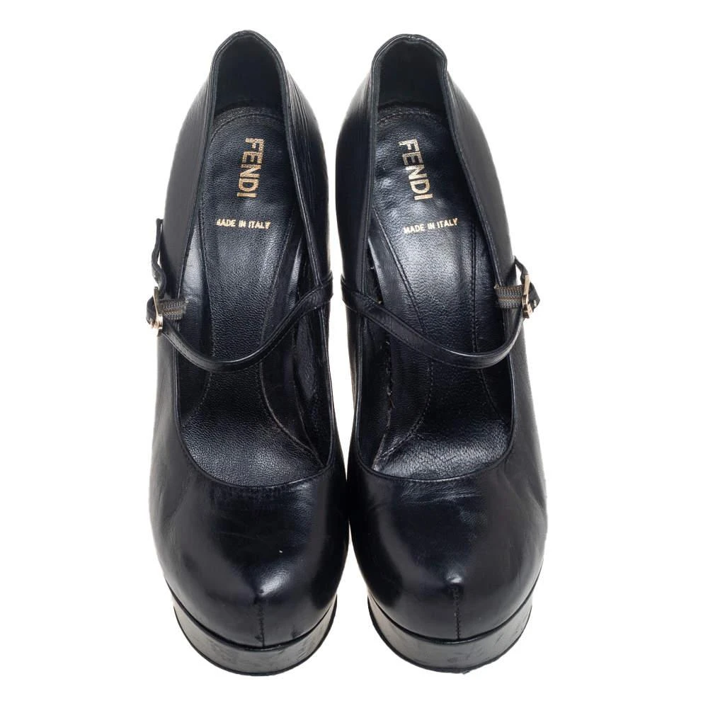 商品[二手商品] Fendi|Fendi Black Leather Mary Jane Platform Pumps Size 38.5,价格¥692,第3张图片详细描述