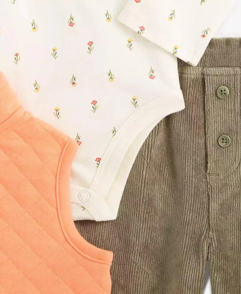 商品First Impressions|Baby Girls Quilted Vest, Printed Bodysuit & Pants, 3 Piece Set, Created for Macy's,价格¥143,第3张图片详细描述