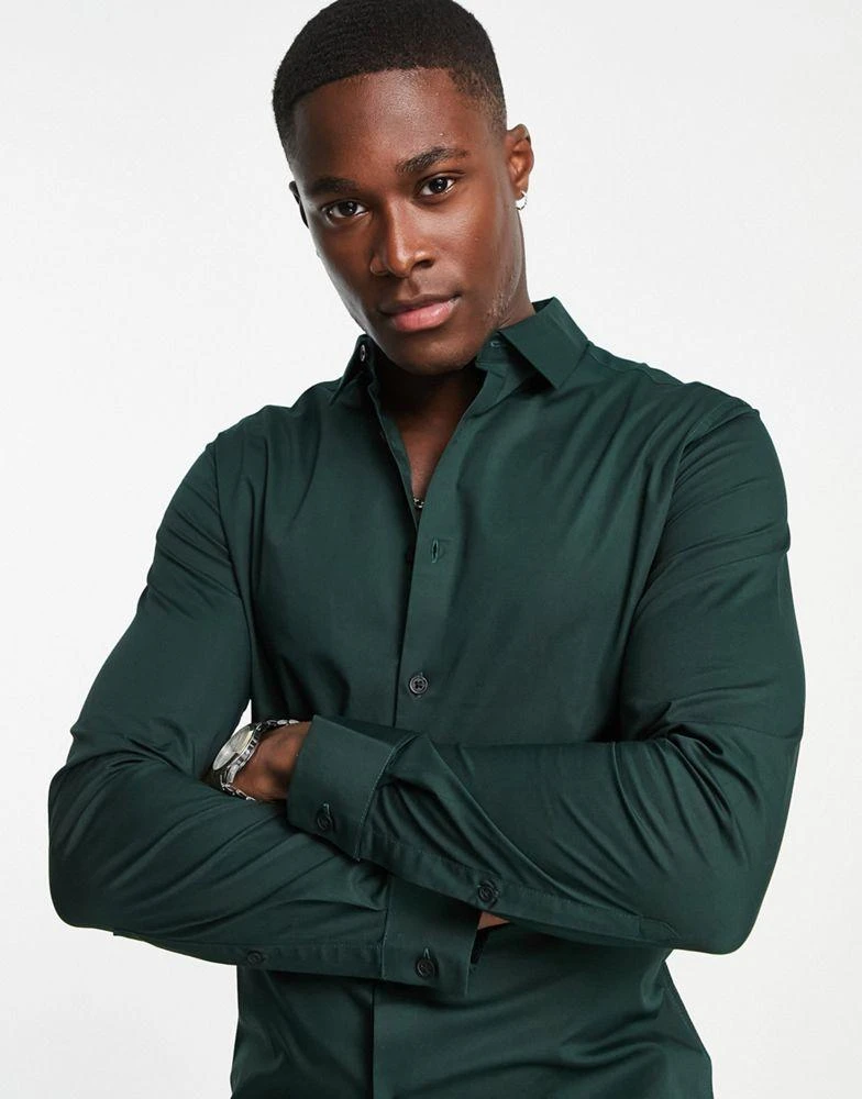 商品ASOS|ASOS DESIGN skinny fit shirt in deep pine green,价格¥259,第3张图片详细描述