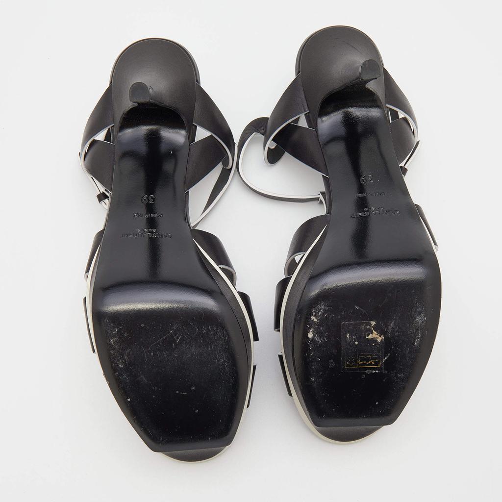 Saint Laurent Black/White Leather Tribute Platform Sandals Size 39商品第6张图片规格展示