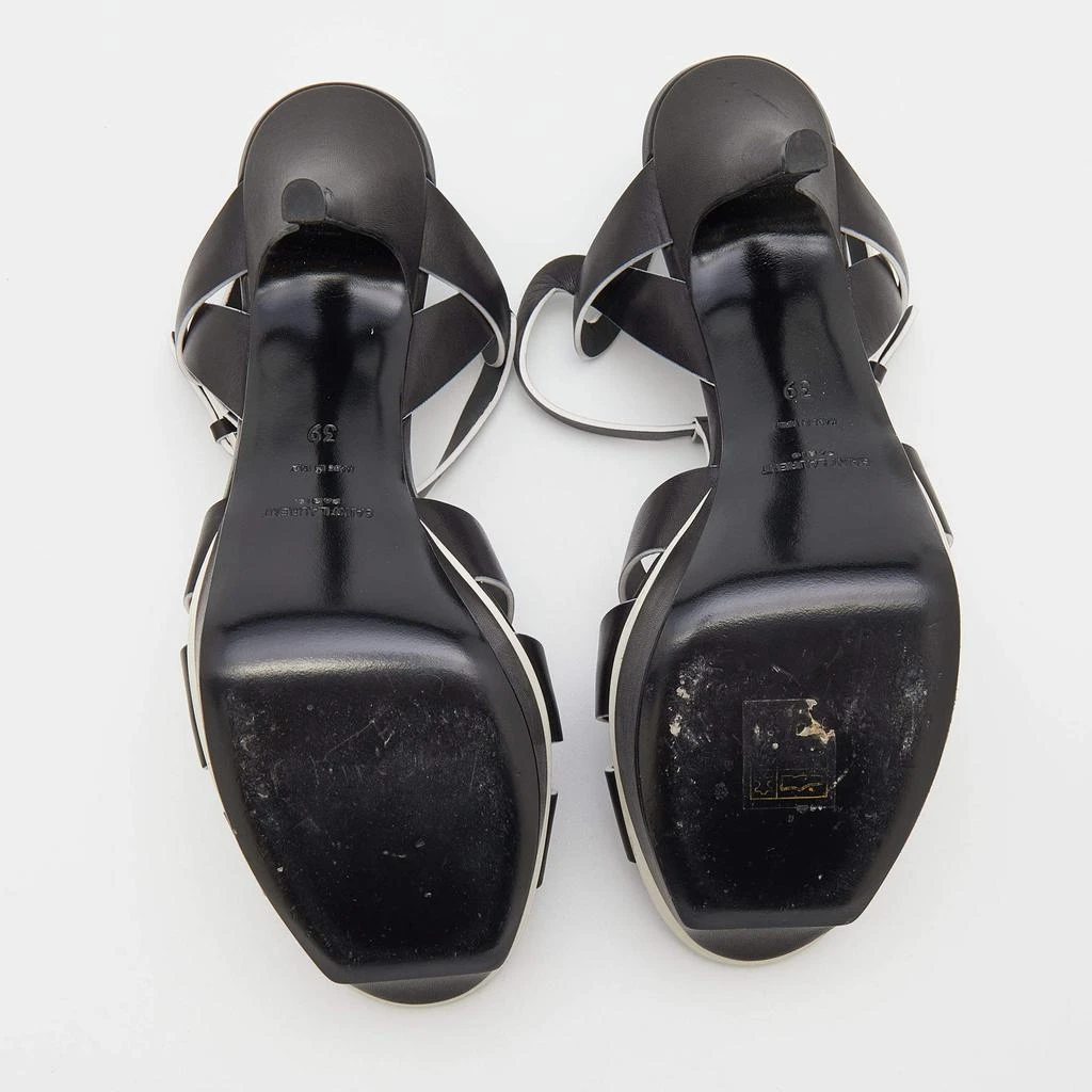 Saint Laurent Black/White Leather Tribute Platform Sandals Size 39 商品