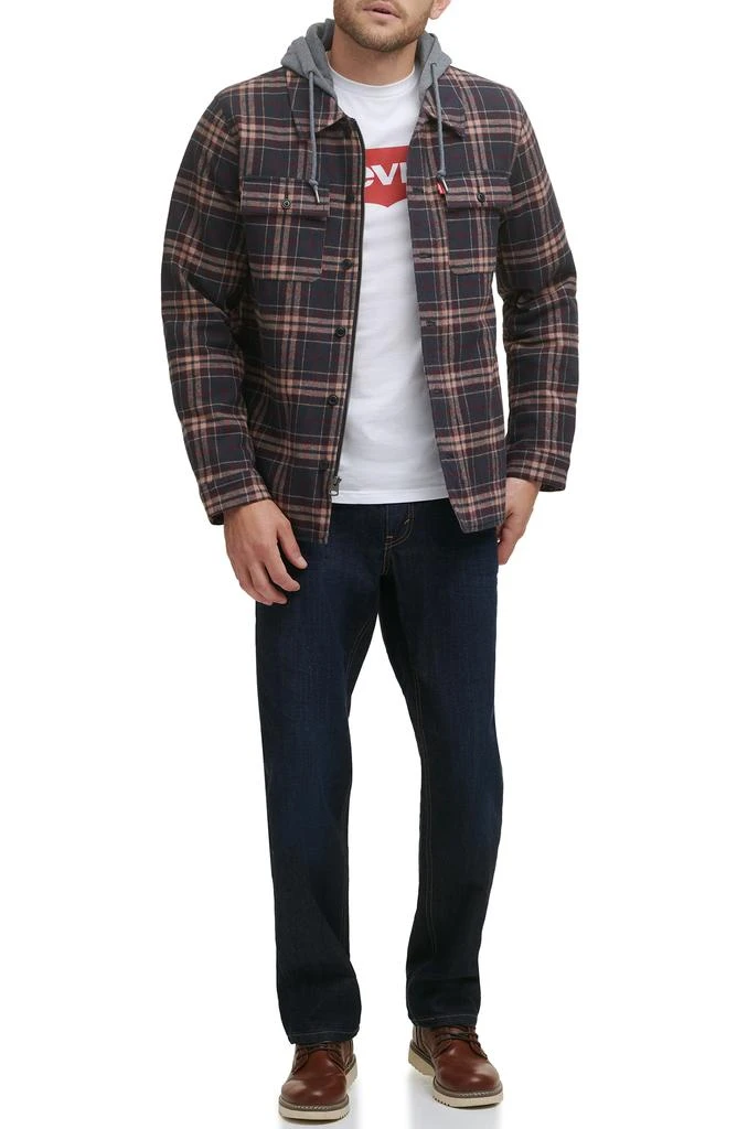 Plaid Faux Shearling Lined Jersey Hood Shirt Jacket 商品