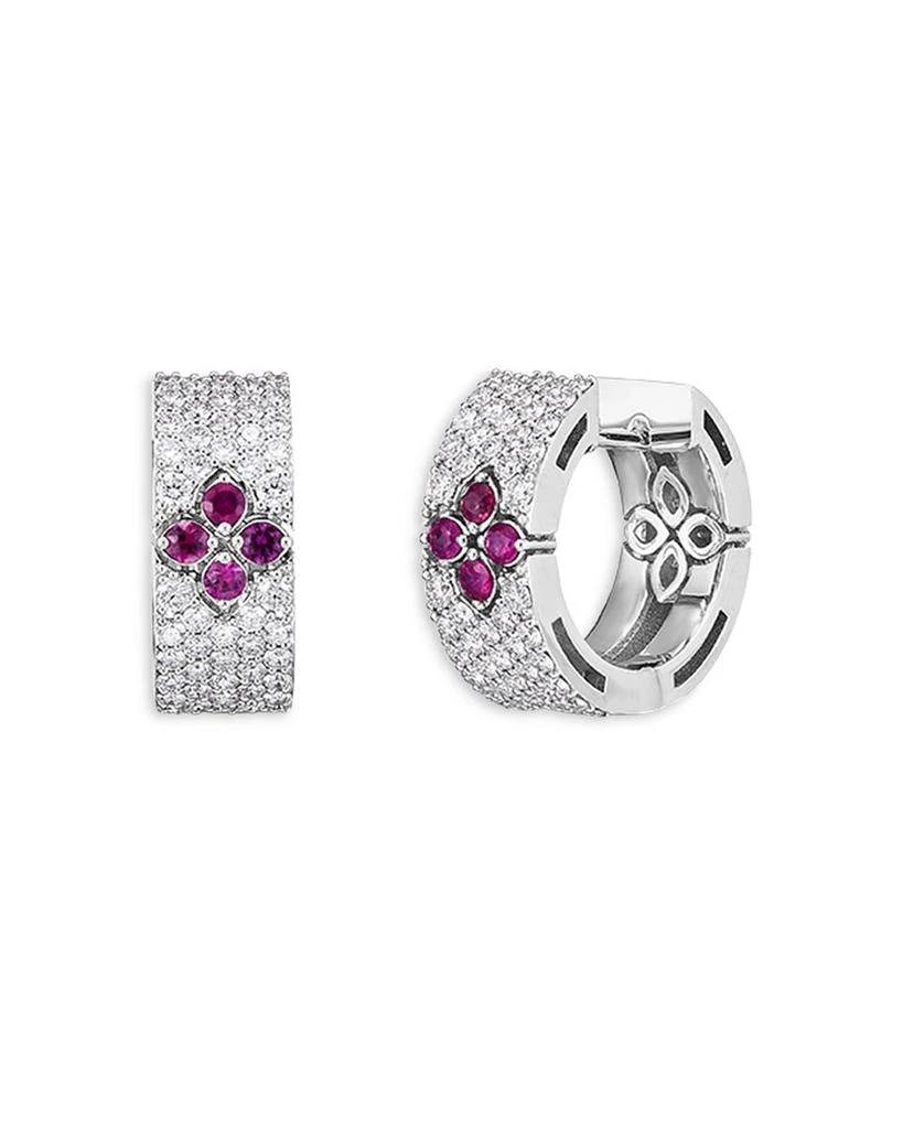 商品Roberto Coin|18K White Gold Love in Verona Ruby & Diamond Huggie Hoop Earrings,价格¥56059,第1张图片详细描述