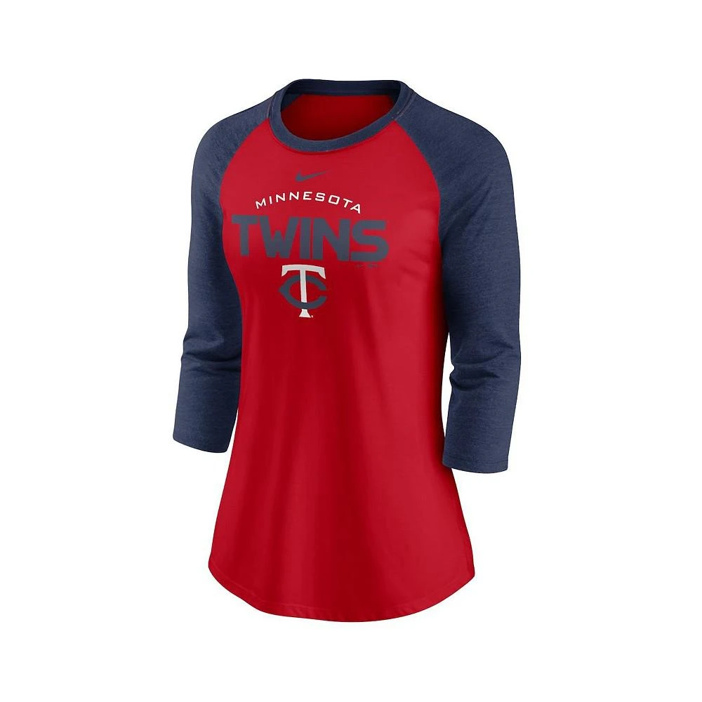 商品NIKE|Women's Red and Navy Minnesota Twins Modern Baseball Arch Tri-Blend Raglan Three-Quarter Sleeve T-shirt,价格¥246,第2张图片详细描述
