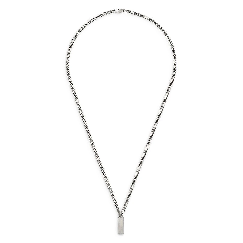 Sterling Silver Curb Chain Tag Pendant Necklace, 19.6" 商品