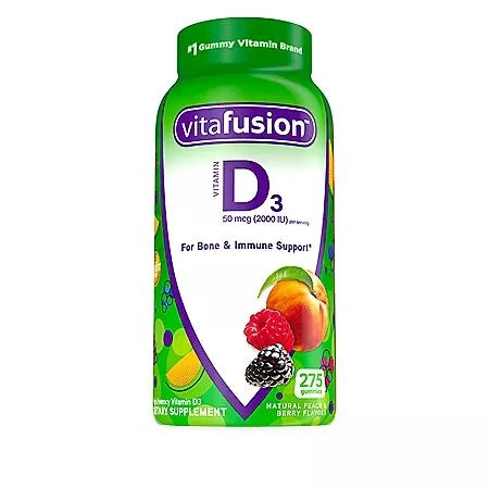 商品Vitafusion|VitaFusion Vitamin D Gummies, 2000 IU, Peach and Berry 275 ct.,价格¥106,第1张图片