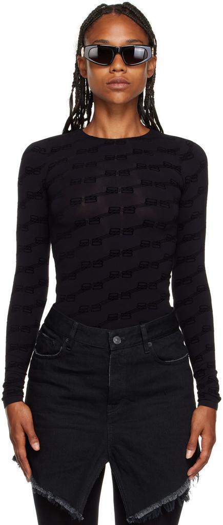 商品Balenciaga|黑色尼龙长袖 T 恤,价格¥5834,第1张图片