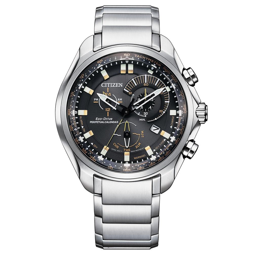 Men's Chronograph Eco-Drive Sport Luxury Stainless Steel Bracelet Watch 43mm商品第1张图片规格展示