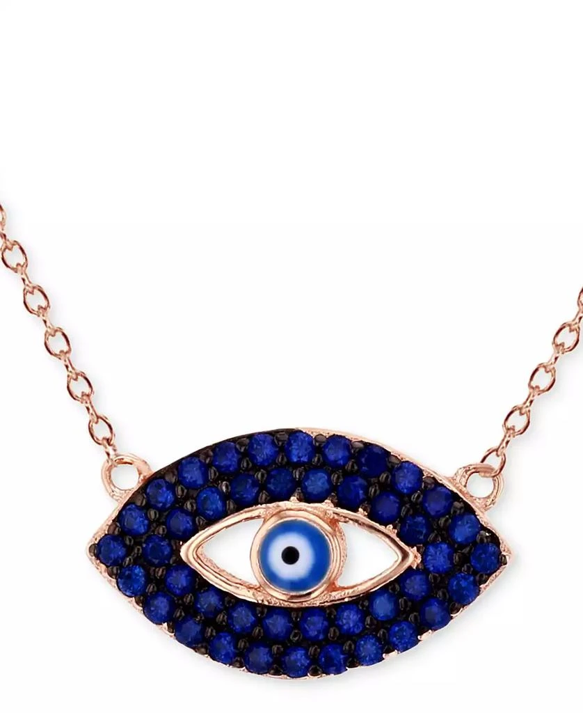 商品Macy's|Cubic Zirconia & Enamel Evil Eye Pendant Necklace in 14k Rose Gold-Plated Sterling Silver, 16" + 1" extender,价格¥171,第1张图片