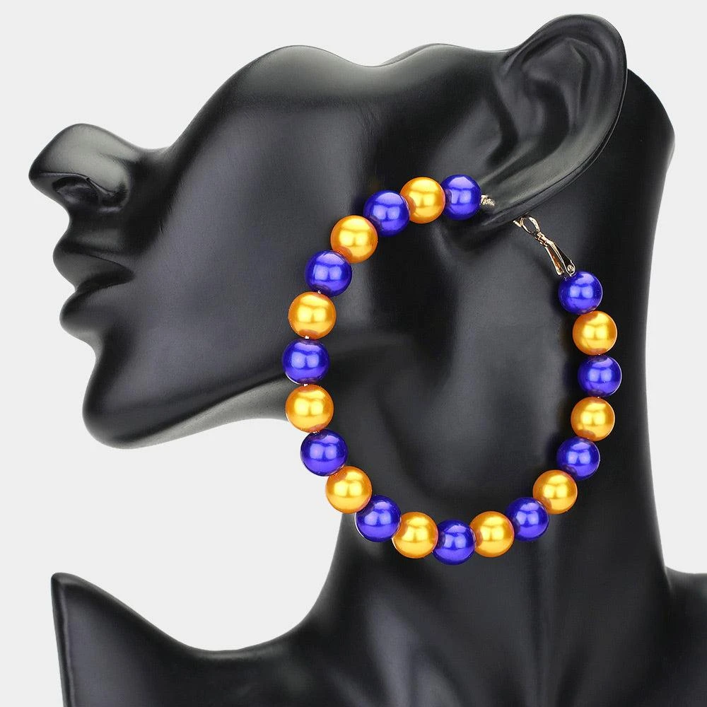 商品FASHNZFAB|Oversized Pearl Hoop Earrings - Yellow,价格¥175,第1张图片详细描述