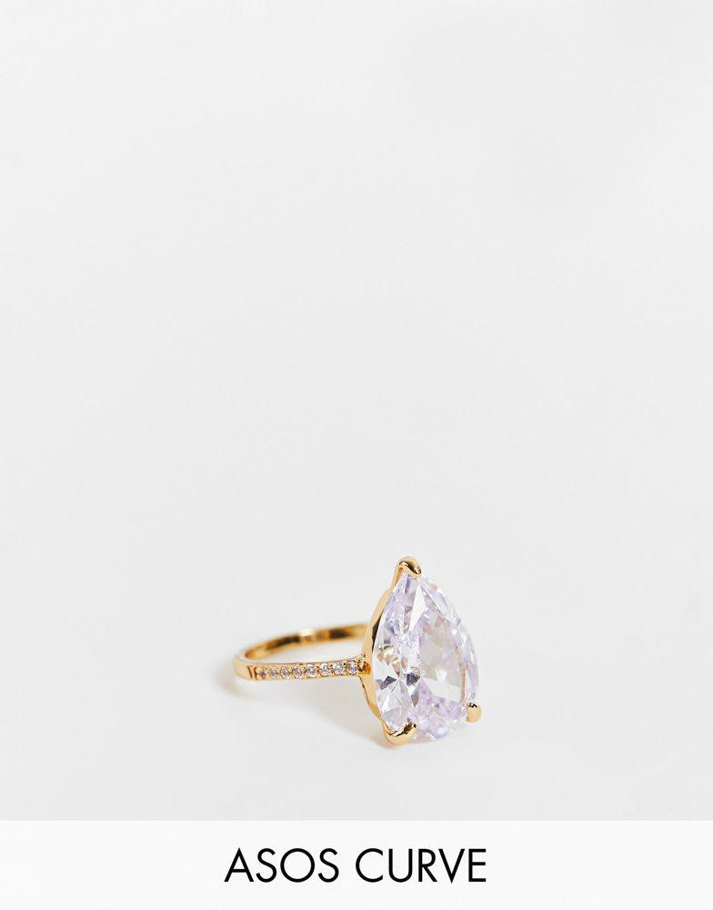 ASOS DESIGN Curve 14k gold plated ring with teardrop crystal商品第1张图片规格展示