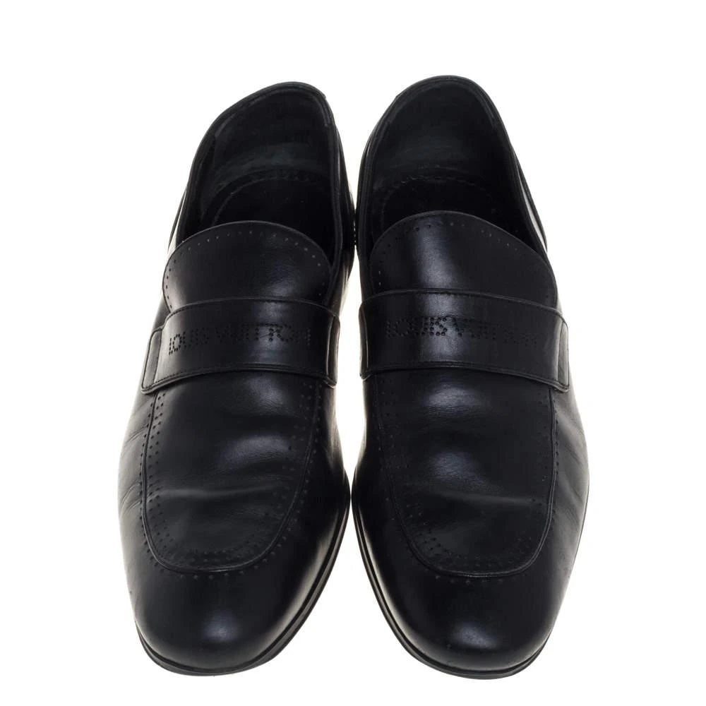 商品[二手商品] Louis Vuitton|Louis Vuitton Black Leather Logo Perforated Slip On Loafers Size 40,价格¥2746,第3张图片详细描述