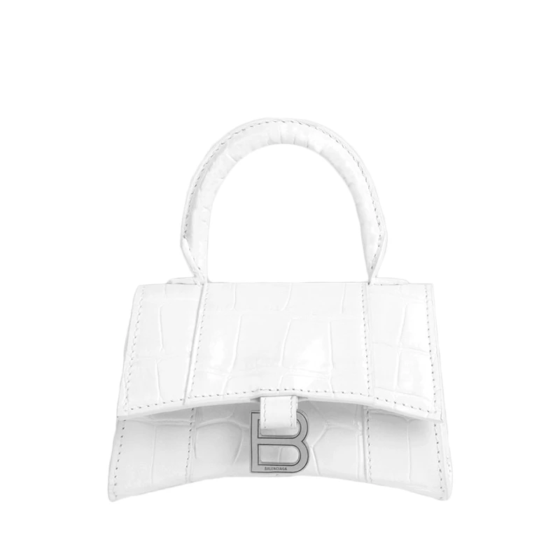 预定款 Balenciaga/巴黎世家 新款HANDLE HOURGLASS 白色鳄鱼皮压纹小牛皮迷你单肩手提沙漏包 6373721LR6Y9016 商品