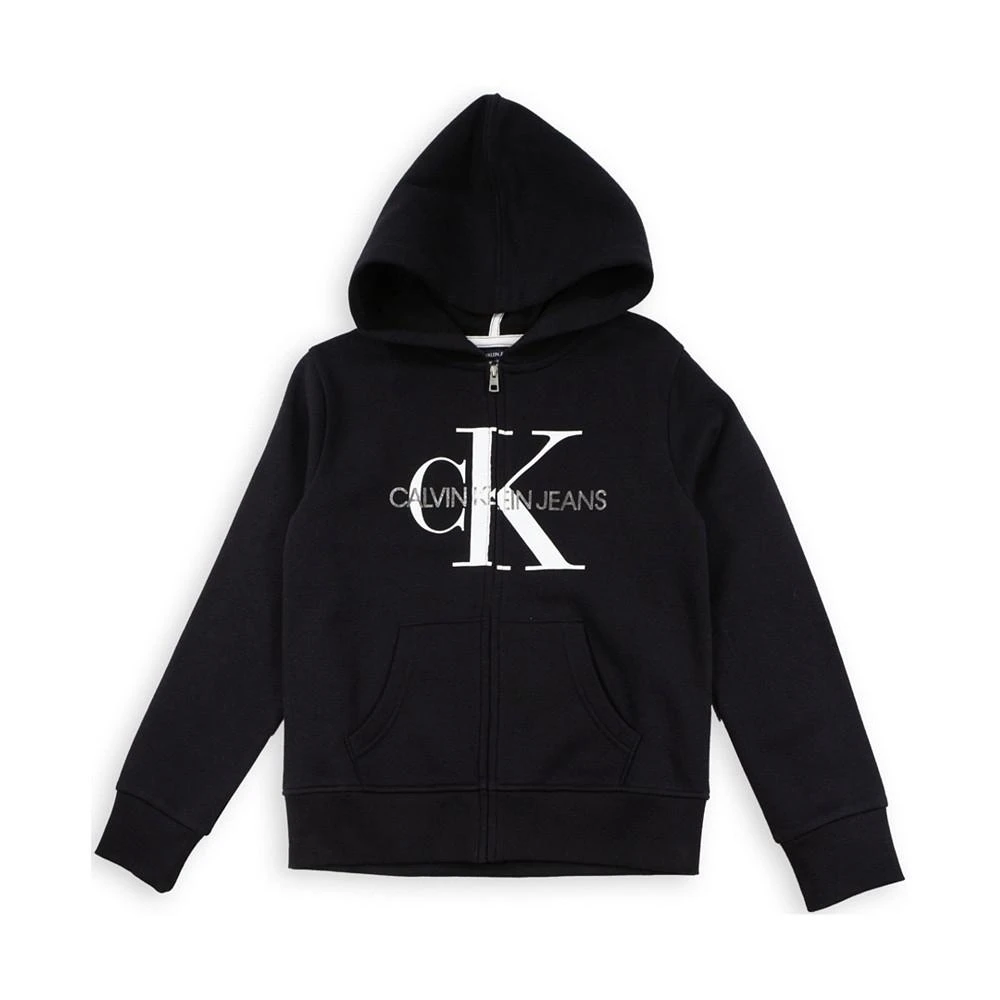 商品Calvin Klein|Big Girls Monogram Logo Fleece Hoodie,价格¥224,第2张图片详细描述