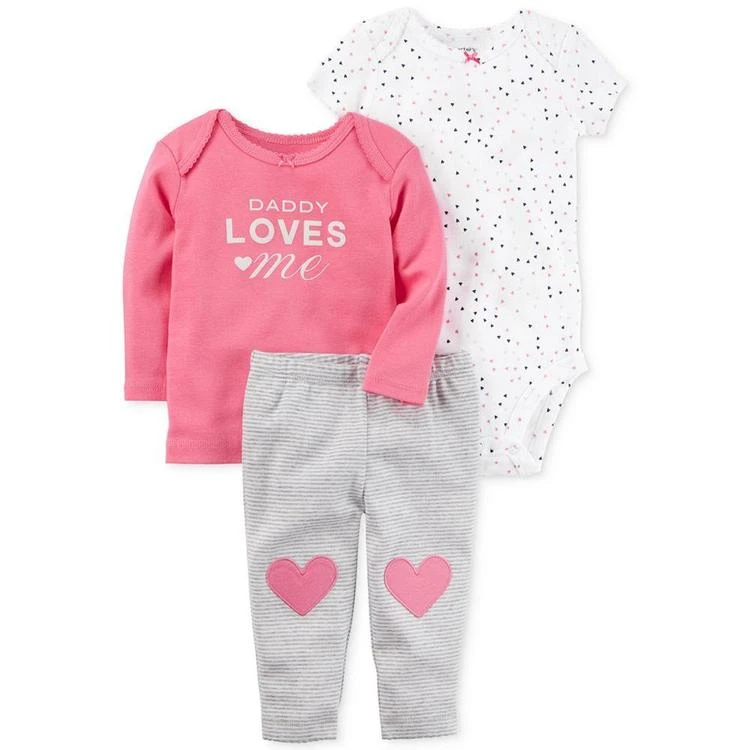 商品Carter's|3-Pc. Cotton Daddy Loves Me T-Shirt, Bodysuit & Pants Set, Baby Girls,价格¥75,第1张图片