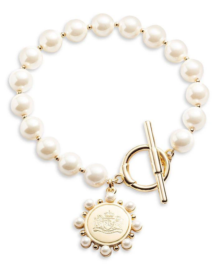 商品Ralph Lauren|Imitation Pearl Framed Logo Coin Charm Flex Bracelet in Gold Tone,价格¥435,第1张图片