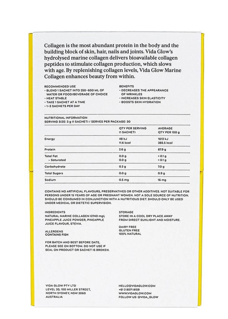 商品Vida Glow|Natural Marine Collagen Sachets Pineapple,价格¥356,第2张图片详细描述