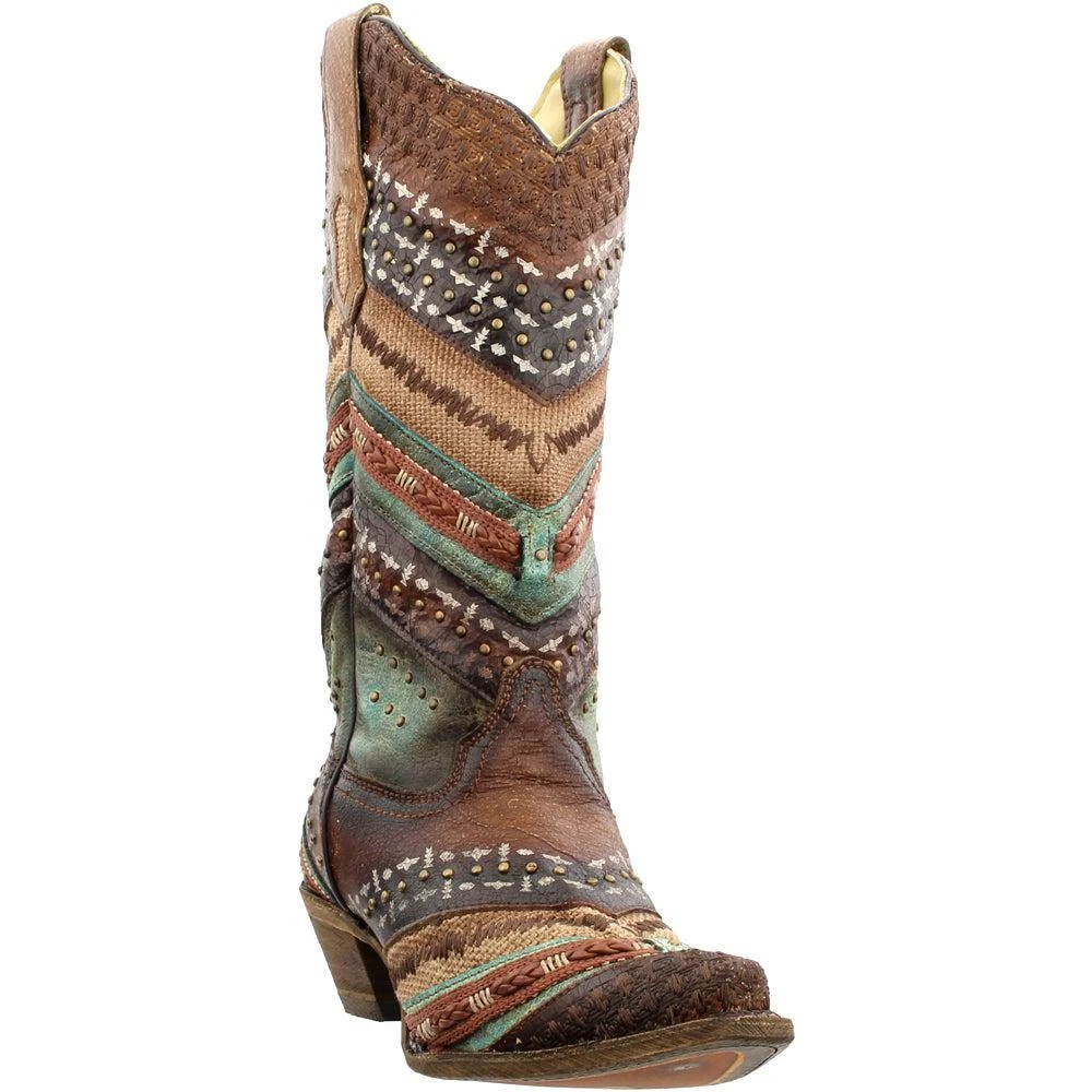 商品Corral Boots|Southwest Tooled-Inlay & Studs Snip Toe Cowboy Boots,价格¥1582,第2张图片详细描述
