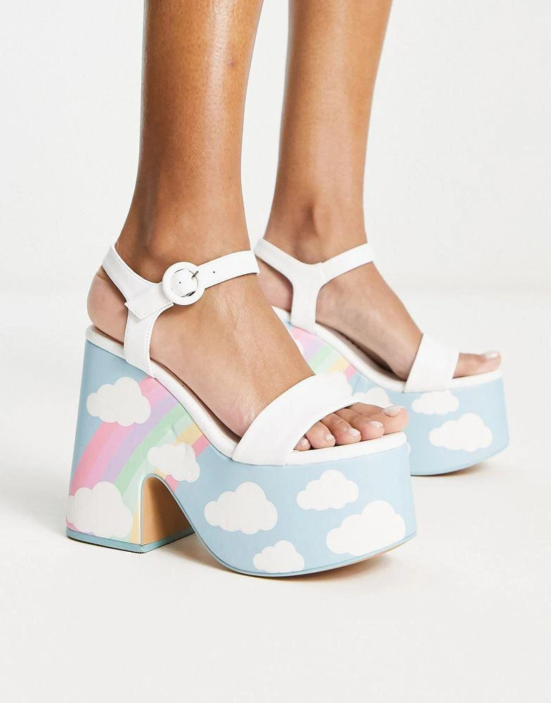商品Daisy Street|Daisy Street platform heeled sandals in white cloud print,价格¥225,第1张图片