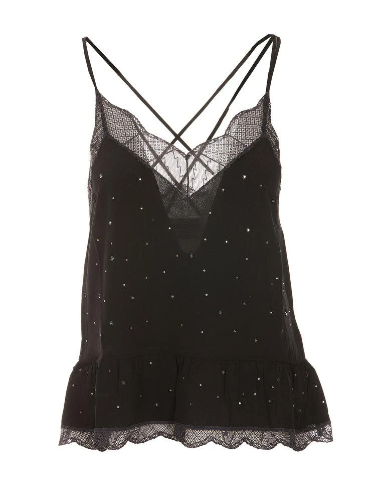 商品Zadig&Voltaire|Zadig & Voltaire Christy Lace-Trim Rhinestone Embellished Camisole,价格¥1274,第1张图片