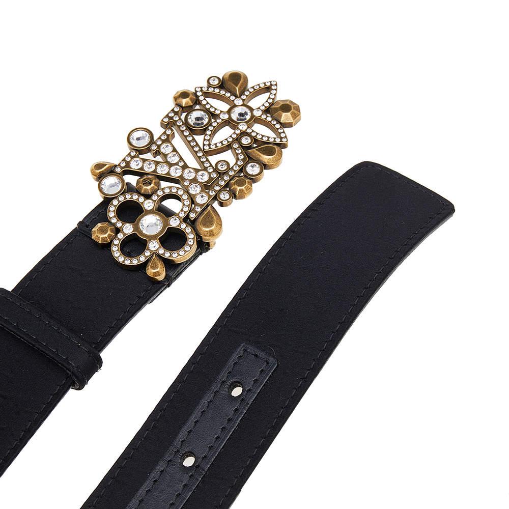 Louis Vuitton Black Satin Rhinestone Fleurs Runway Belt 85 CM商品第4张图片规格展示