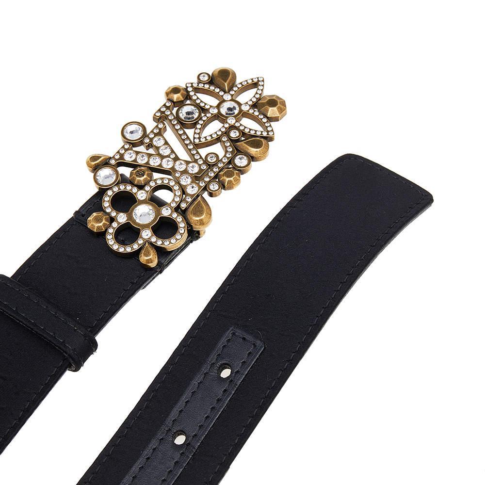 商品[二手商品] Louis Vuitton|Louis Vuitton Black Satin Rhinestone Fleurs Runway Belt 85 CM,价格¥9077,第6张图片详细描述