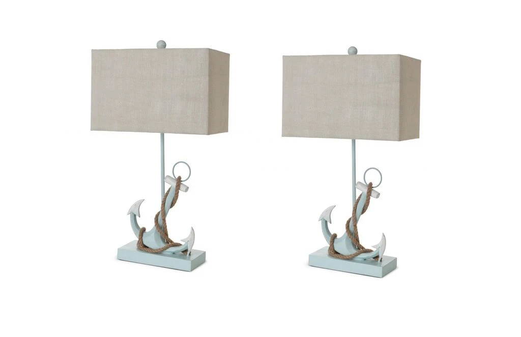 商品Homezia|Set of Two 28" Blue Coastal Anchor Table Lamps With Beige Shade,价格¥1883,第3张图片详细描述