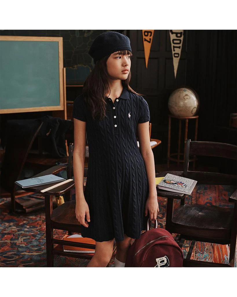 商品Ralph Lauren|Girls' Cable-Knit Cotton Polo Sweater Dress - Little Kid, Big Kid,价格¥699,第3张图片详细描述