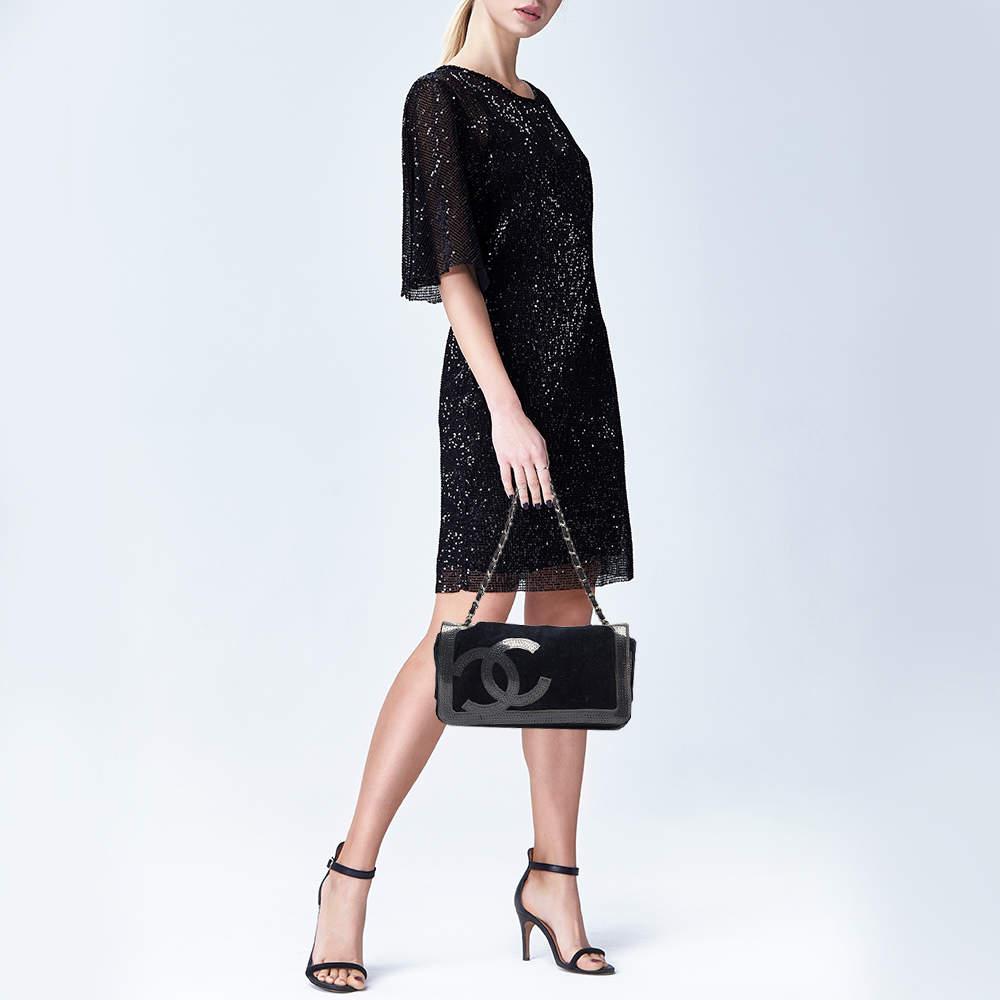 Chanel Black/Grey Corduroy And Patent Leather Cambon Shoulder Bag商品第2张图片规格展示