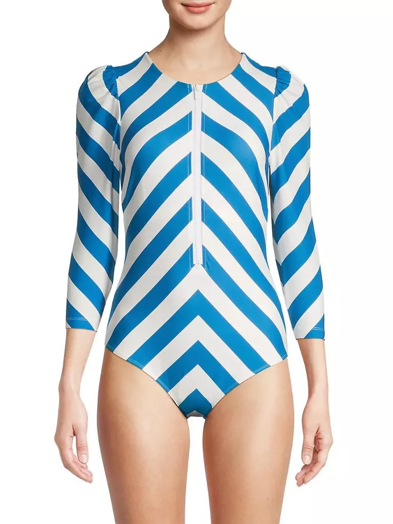 商品Stylest|DreamSculpt Stripe Puff-Sleeve Zip One-Piece Swimsuit,价格¥2668,第3张图片详细描述