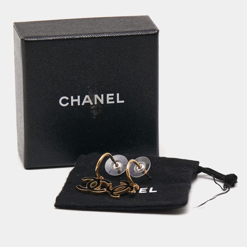 Chanel Gold Tone Black Enamel CC Drop Earrings商品第5张图片规格展示
