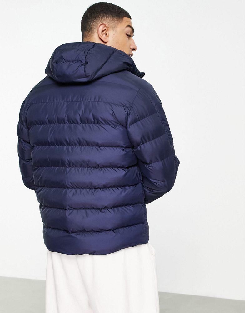 商品Adidas|adidas Outdoor puffer jacket with hood and three stripes in navy - BLACK,价格¥1018,第5张图片详细描述