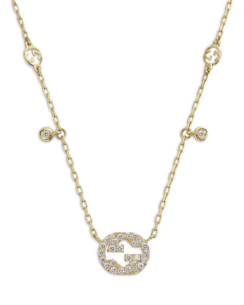 18K Yellow Gold Interlocking G Diamond Dangle Pendant Necklace, 15-16.5" 商品