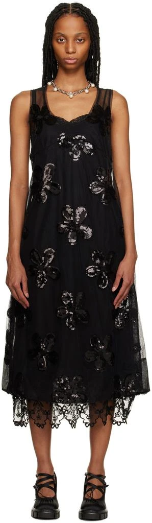 商品Simone Rocha|Black Floral Midi Dress,价格¥3213,第1张图片