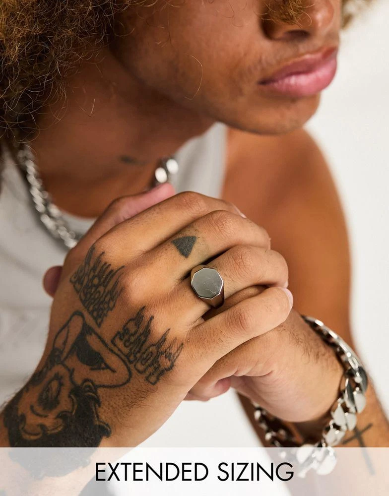 商品ASOS|ASOS DESIGN signet ring with octagon top in silver tone,价格¥79,第1张图片