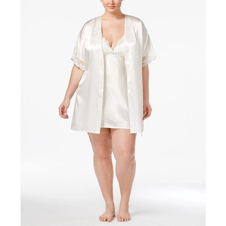 商品Flora Nikrooz|Plus Size Emma Lace-Trimmed Charmeuse Wrap Robe,价格¥401,第1张图片