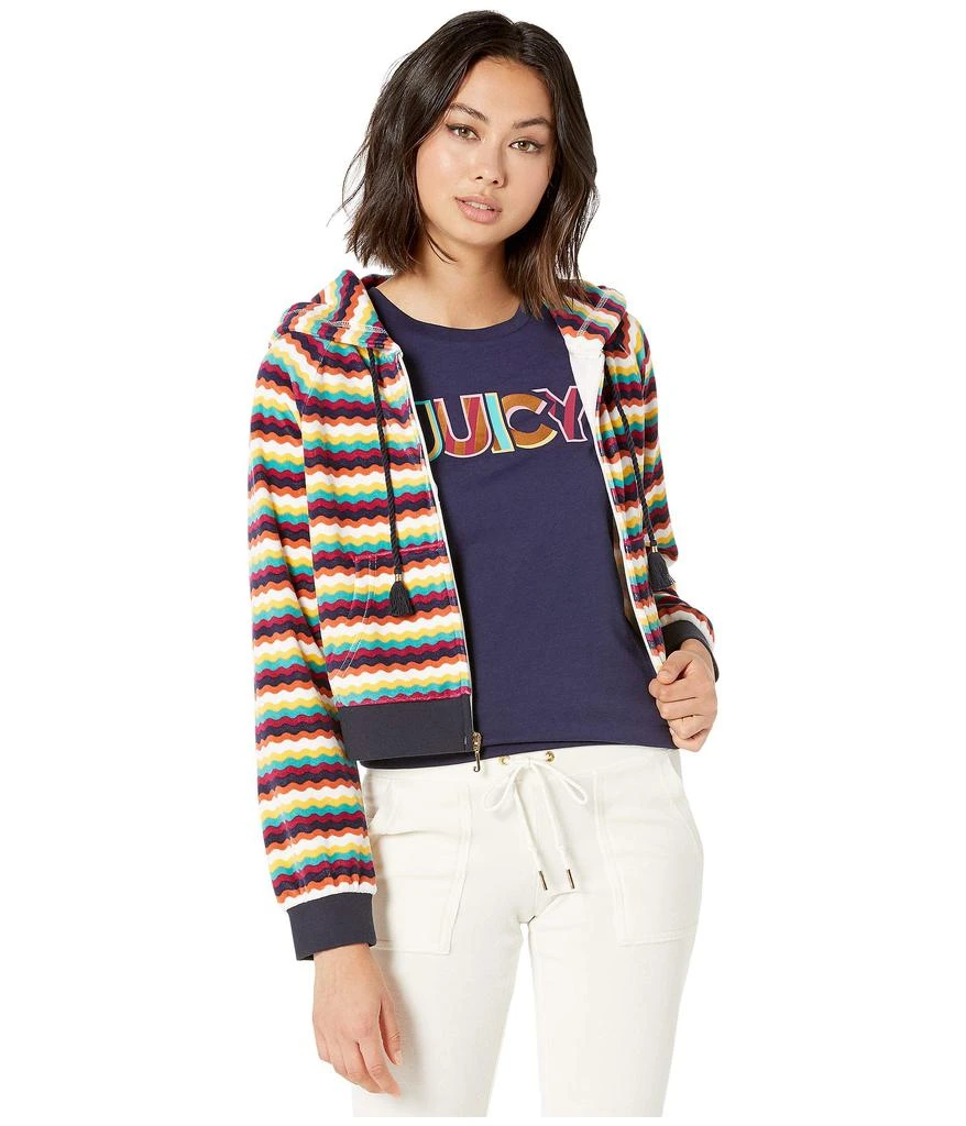 商品Juicy Couture|Ric Rac Stripe Velour Track Hoodie Jacket,价格¥377,第1张图片