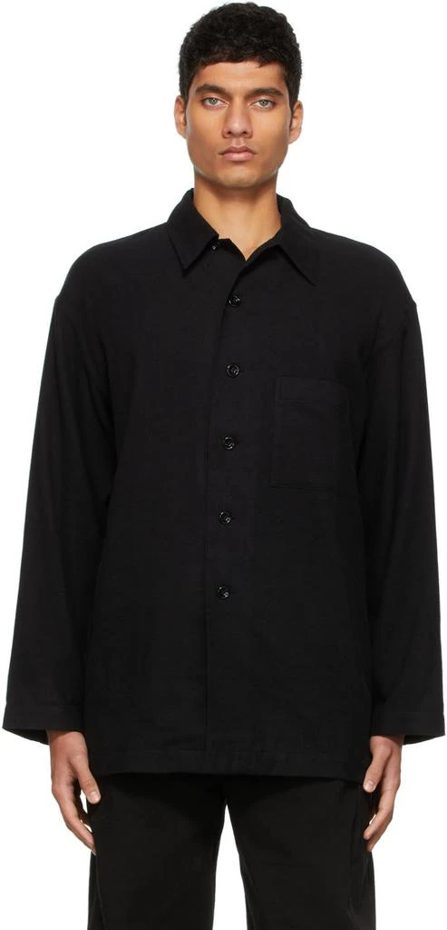 商品Lemaire|Black Brushed Cotton Pyjama Shirt,价格¥1692,第1张图片