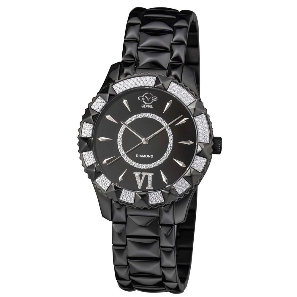 商品Gevril|Women's Venice Swiss Quartz Diamond Accents Ion Plating Black Stainless Steel Bracelet Watch 38.5mm,价格¥4509,第1张图片