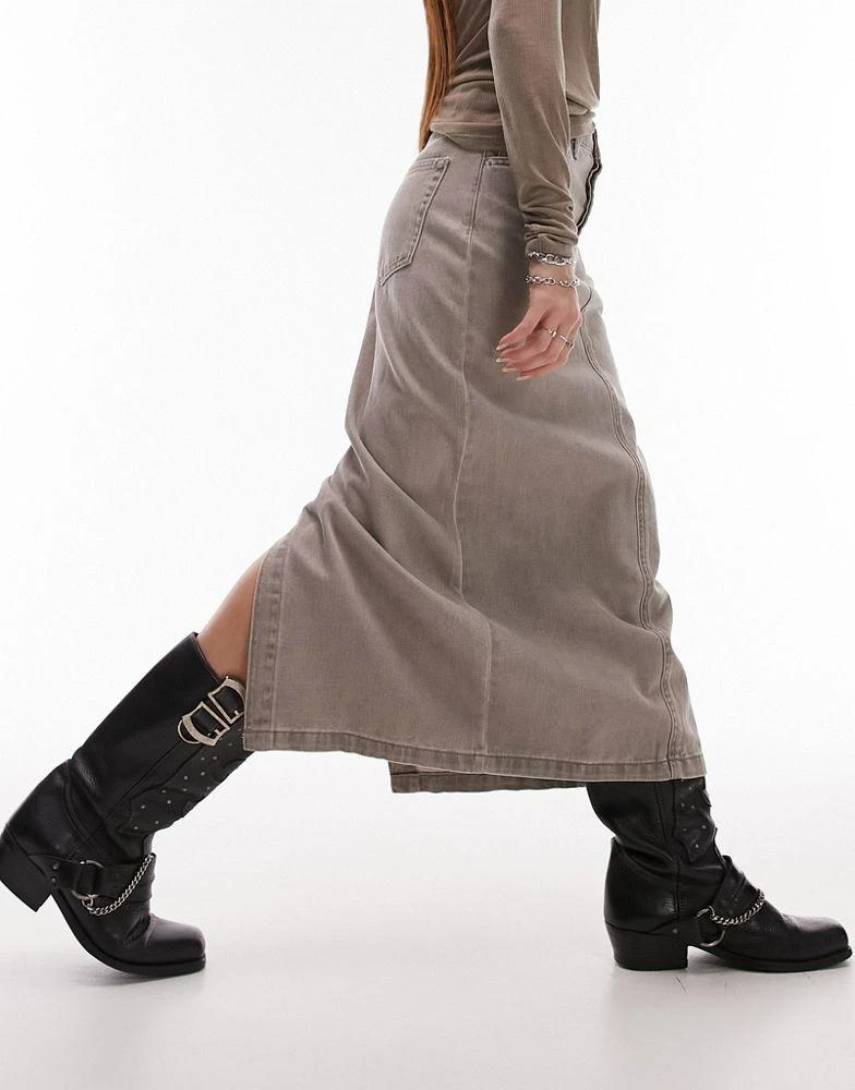 商品Topshop|Topshop denim midi skirt in pebble,价格¥218,第4张图片详细描述