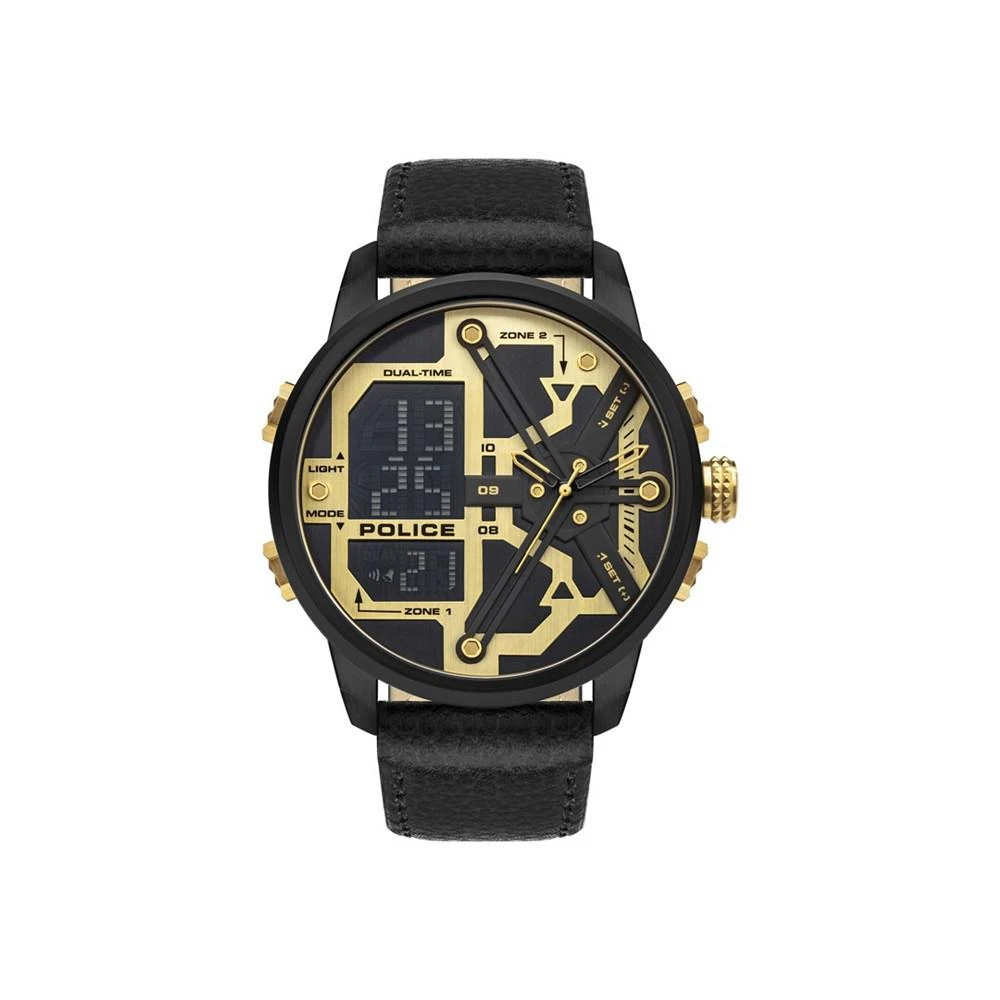 商品POLICE|Men's Analog-Digital Black Genuine Leather Strap Watch 48mm,价格¥938,第1张图片