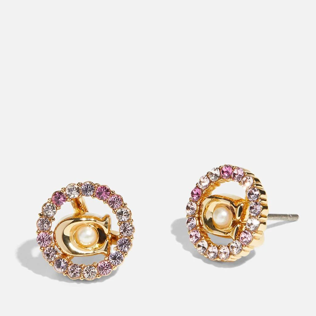 商品Coach|Coach Women's C Multi Stud Earrings - Gold/Pink Multi,价格¥580,第2张图片详细描述